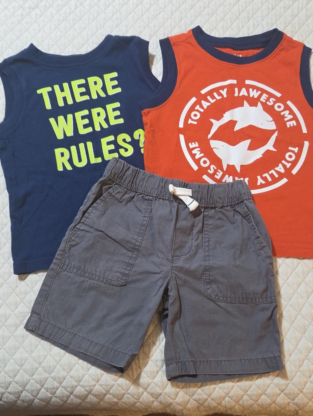 Crazy 8 Navy & Orange Tank Tops with Gray Shorts